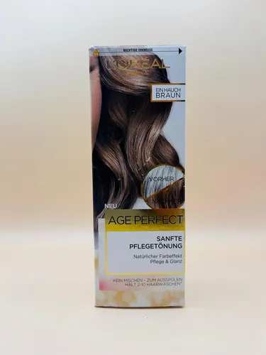 L'Oréal Age Perfect Sanfte Pflegetönung Braun 80 ml - Färbemittel für Damen, mit pflegenden Inhaltsstoffen für strahlenden Glanz und sanfte Farbergebnisse, geeignet für alle Haartypen.