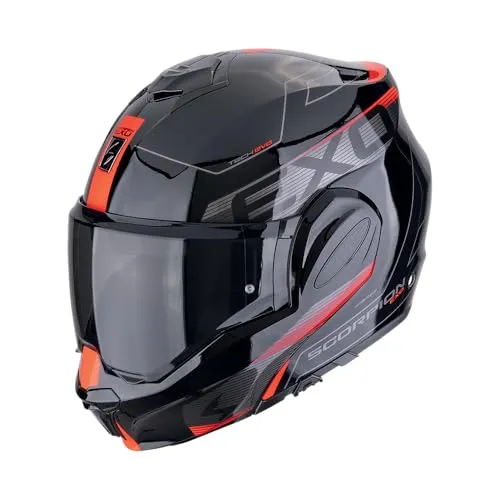 SCORPION Klapphelm EXO-TECH EVO TRAVELLER Schwarz Rot - Motorradhelm mit Flip-Back-Funktion für flexibles Fahren, ideal für unisex Erwachsene, Größe M 57/58, sicher und stylish.