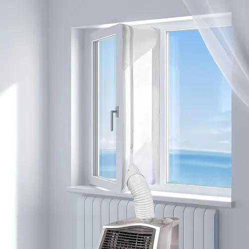 HOOMEE Fensterabdichtung für mobile Klimageräte - Klimaanlagen Zubehör, einfach zu montieren und energieeffizient – senkt den Energieverbrauch und hält den Raum kühl, während er gleichzeitig vor Insekten und Feuchtigkeit schützt.