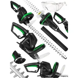 MalTec Elektrische Heckenschere 1800W mit 61cm Schnittlänge und Schutzset - Die MalTec Elektrische Heckenschere bietet 1800W Leistung und einen komfortablen, verstellbaren Griff. Ideal für präzise Gartenarbeiten mit einem großen Schnittbereich von bis zu 20 mm. Inklusive Klingenschutz und Schutzbrille für Sicherheit beim Schneiden.