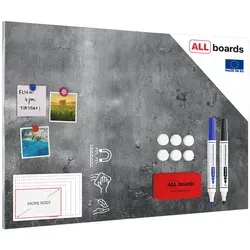 ALLboards Magnettafel MetalBoards 90 x 60 cm - Dekorative Magnetwand in Betonmauer-Optik, magnethaftend und abwischbar. Ideal für kreative Präsentationen und Organisation im Büro oder Zuhause.