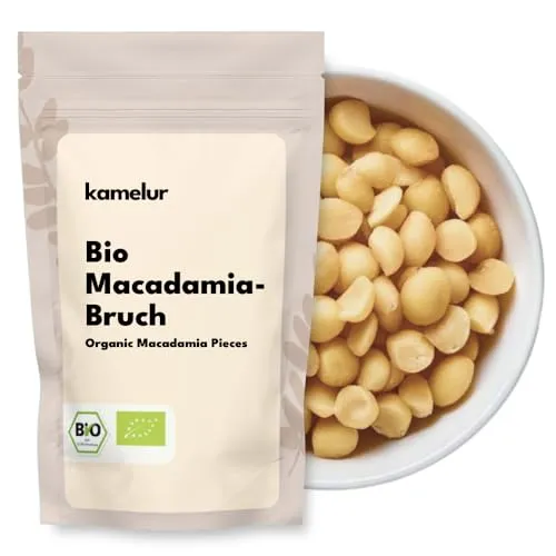 Kamelur 1kg BIO Macadamiabruch - Rohkostqualität für vielseitige Anwendungen - Macadamia, höchste Bio-Qualität ohne Zusätze. Ideal für Frühstück, Snacks und Backen. Genießen Sie den nussigen Geschmack in Müsli, Keksen oder Salaten!