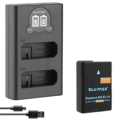 Akku + LCD Lader für Nikon EL-EL14  D3300  D5500 D5600 P7700 P7800 1300 mAh