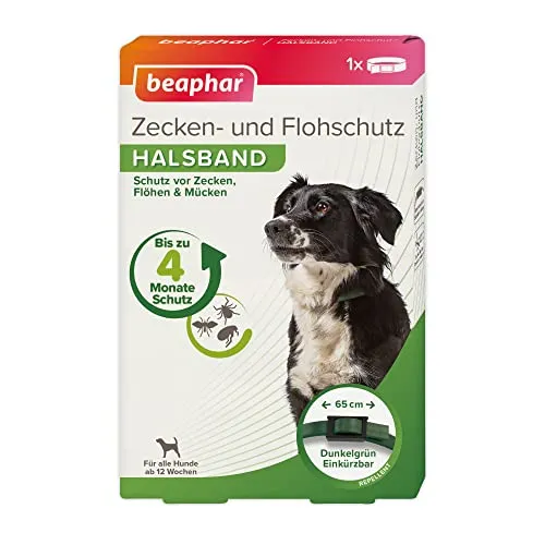 Beaphar Zecken- & Flohschutz Halsband für Hunde 65 cm - Zeckenmittel & Flohmittel für Haustiere, effektiver Schutz vor Zecken und Flöhen für bis zu 4 Monate, ideal für aktive Hunde