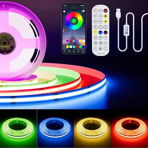 PAUTIX RGB LED Streifen Licht USB 5V 2M,Dimmbar Farbe Wechselnd COB LED Strip mit Bluetooth Smart App Kontroller,Flexibel USB RGB LED Band mit Musik Modus für TV,Party DIY Dekoration