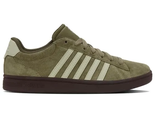 K-SWISS COURT TIEBREAK II SDE Sneaker, Gr. 41 - Sportliche Sneaker aus robustem Leder in Burnt Olive/Black Coffee/Alfalfa, ideal für einen stylischen Büro-Look mit besonderem Tragekomfort dank individueller Schnürung und leicht profiliertem Gummi-Profil.