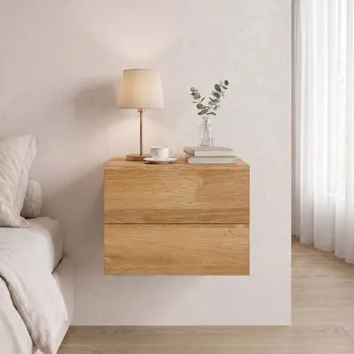 CARO-Möbel Nachtkommode ANNI, Hängender Nachttisch mit 2 Schubladen - Nachtkonsolen in Wildeiche, platzsparend und modern, ideal für stilvolle Schlafzimmer.