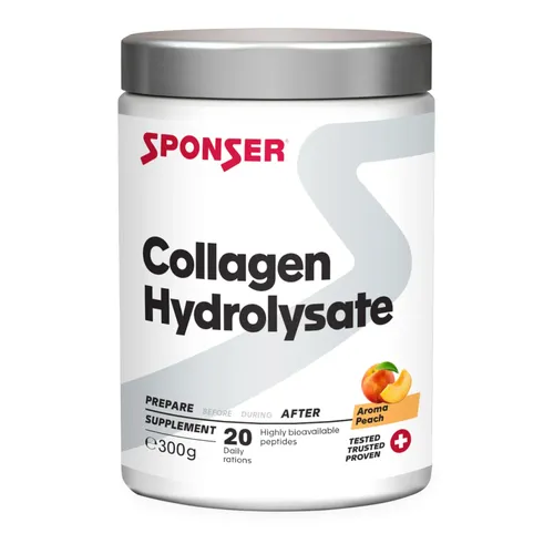 Sponser Kollagen Pulver Pfirsisch 300g Dose - Reines Kollagenpulver für die individuelle Verwendung in Shakes oder Müsli. Ideal zur Unterstützung der täglichen Ernährung mit hochwertigem Eiweiß.