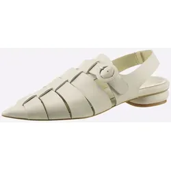 Sandale HEINE, Damen, Gr. 36, beige (sand), Leder, Glattleder, modisch, Schuhe
