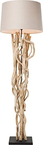 Kare Design Stehlampe Scultra, Moderne Standleuchte aus Massivholz - Elegante Stehlampe mit hochwertigem Cremeschirm und einzigartigem Akazienholz-Design. Ideal für stimmungsvolle Beleuchtung im Wohnzimmer oder Schlafzimmer. Maße: 175x55x55 cm, inkl. 300 cm Kabel mit Tretschalter.