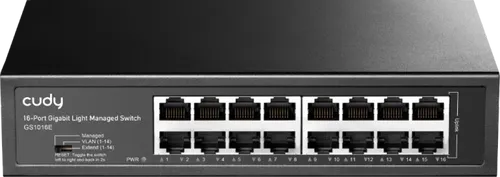 CUDY 16-Port Gigabit Light Managed Switch GS1016E - Hochgeschwindigkeitsnetzwerk-Switch - Der CUDY GS1016E ist ein 16-Port Gigabit Switch für effiziente Netzwerkerweiterung. Plug-and-Play-Funktionalität sorgt für eine einfache Installation, während das lüfterlose Design einen geräuschlosen Betrieb garantiert.