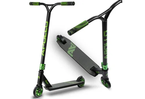 Apollo Stuntscooter Hawk - Scooter für alle Altersgruppen, Black/Green - Roller/Kickboards mit extra breiter Trittfläche und robustem Design, ideal für Freeride Tricks und Stunts, belastbar bis 100 kg.