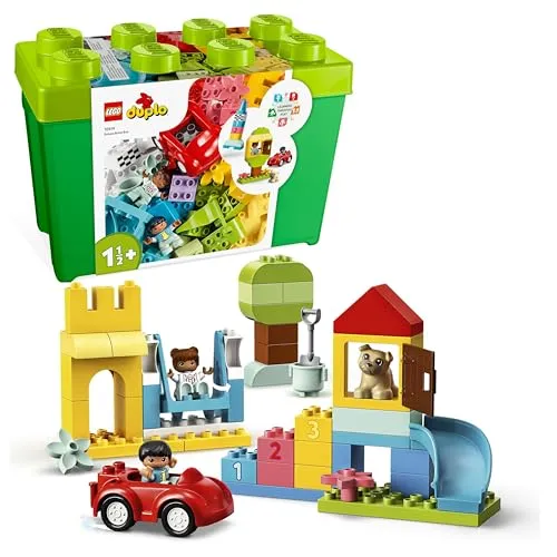 LEGO 10914 DUPLO Deluxe Steinebox - Bauspielzeugset für Babys und Kleinkinder, fördert Kreativität und Entwicklung mit 85 bunten Steinen, Figuren und praktischer Aufbewahrungsbox.