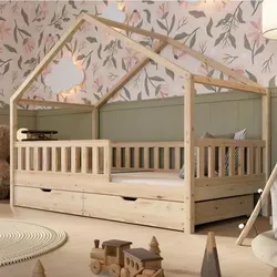 Crazy Pine Hausbett mit Schubladen 100x190 cm – Sicheres Kinderbett aus Naturholz - Kleinkindbett mit Rausfallschutz und Stauraum – Das Crazy House aus schadstofffreiem Kiefernholz bietet Sicherheit und Ordnung im Kinderzimmer.
