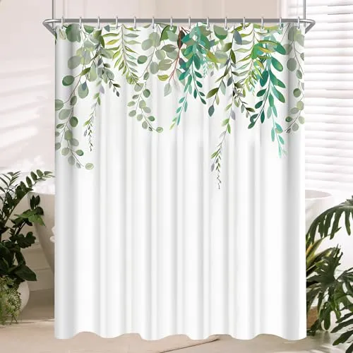 Lerores Duschvorhang 180x180 cm Antischimmel Textil Shower Curtains, Laub Wasserdicht, Beschwertem Saum, Waschbar, Stoff Badevorhang für Badezimmer und Badewanne mit 12 Haken