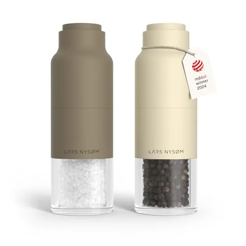 LARS NYSØM Salz und Pfeffermühlenset Edelstahl - Salz- & Pfeffermühlen-Set mit manuellem Keramikmahlwerk, verstellbar für optimale Körnung. Perfekt für Gewürze und als stilvolles Geschenk.