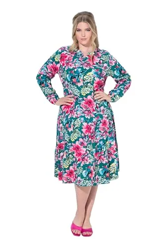 MIAMODA Damen große Größen Übergrößen Plus Size Midikleid, Blumenmuster, doppelter Saumvolant amazonen Stein 46 841142458-46