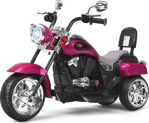 COSTWAY 6V Elektro Motorrad Kinder mit verstellbaren Scheinwerfer, Dreirad Elektromotorrad mit Sound, Hupe, Rückspiegel, Pedale, Geschwindigkeit 2,5-3 km/h (Rosa)