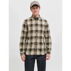 Jack & Jones Hemd in Dunkelgrün/Beige, Größe L - Herren Plussize Hemd aus 100% Baumwolle mit modernem Karo-Muster und Button-Down Kragen, ideal für lässige Anlässe.