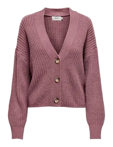 ONLY Damen Pullover 15211521 Nostalgia Rose XL - Strickjacke für Damen in Nostalgia Rose, mit V-Ausschnitt und gerippten Säumen, ideal für einen lässigen Look und hohen Tragekomfort.