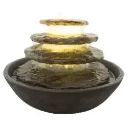 Dehner Zimmerbrunnen Hoku – Dunkelgrau mit LED-Beleuchtung - Eleganter Indoor Zimmerbrunnen aus Polyresin, ca. 24.5 cm hoch, mit stimmungsvollem LED-Licht – ideal für eine entspannende Atmosphäre in Ihrem Zuhause.