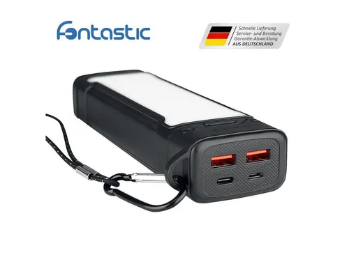 Fontastic Power Bank Atria20 20000mAh mit LED Licht - Powerbank mit 20.000mAh, ideal für Outdoor-Aktivitäten, bietet 3 Helligkeitsstufen und ein SOS-Signallicht für mehr Sicherheit.