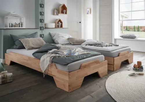 Main Möbel Massivholzbett 2er-Set 'Pisa' 90x200cm - Massivholzbett aus geölter Buche, ideal für platzsparende Lösungen und hochwertige Schlafqualität in jedem Kinderzimmer.
