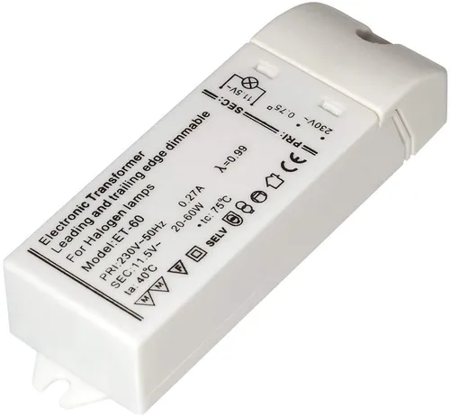 Elektronischer Halogen-Trafo 230/12V/20-60W dimmbar klein flach 105 x31,5x21mm