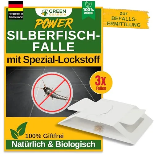 GREEN GUARDIA Insektenvernichter Silberfischfalle - Insektenlampen – effektive, umweltfreundliche und chemiefreie Lösung zur Bekämpfung von Silberfischen mit integriertem Spezial-Lockstoff für schnelle Ergebnisse.