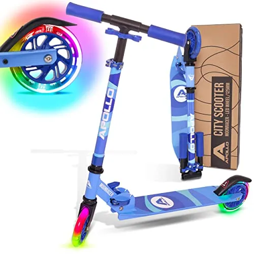 Apollo 125mm Scooter Moonracer - Blue, klappbar und höhenverstellbar mit leuchtenden LED Rädern für sicheren Fahrspaß ab 4 Jahren