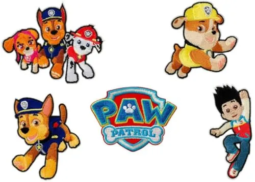 Mono-Quick Paw Patrol, 5er Set Bügelbilder,Kinder,Aufbügler,Aufnäher,Patches,Flicken,Bilder zum Aufbügeln, Polyester, Mehrfarbig, 8cm, 5 stück