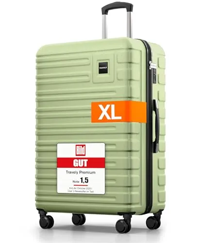 Travely Polycarbonat Koffer Groß 77cm XL - Robuster Hartschalenkoffer mit 100L Volumen, ideal für 7-14 Tage Reisen. Extrem leicht mit nur 4,5kg und ausgestattet mit TSA Schloss für mehr Sicherheit.