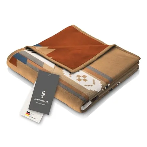 Biederlack Wohndecke Montana, Ethno-Sofadecke 150x200 cm - Wohndecken mit Veloursband-Einfassung, nachhaltig produziert in Deutschland für ein gemütliches Zuhause.