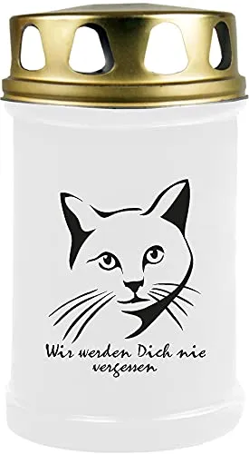 HS Candle Grabkerze Grablicht (Katze Kopf) - ca 48h / 2 Tage Brenndauer je Kerze (14,5cm, Ø 7cm) - viele versch. Designs