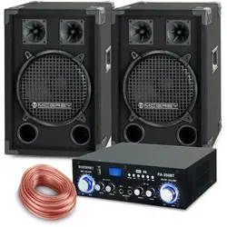 McGrey PA Komplettset PowerDJ-1200 800W - PA-Boxen Komplettset für Einsteiger mit 2 Lautsprechern und Bluetooth®-Endstufe, einfache Montage, ideal für Partys, Hochzeiten und Karaoke mit 800 Watt Systemleistung.