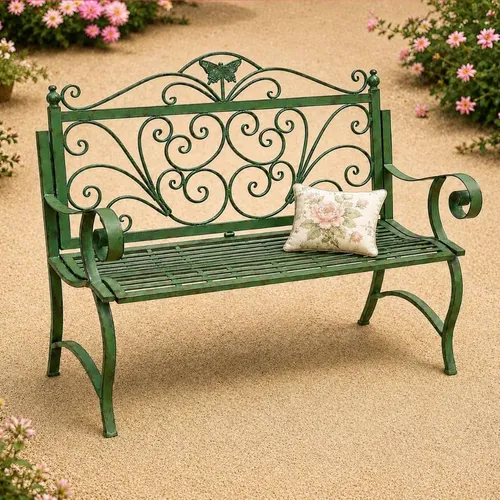 DanDiBo Gartenbank Wetterfest Patina Grün 120 cm - Elegante 2-Sitzer Sitzbank - Sitzbänke aus wetterfestem Metall mit nostalgischem Design, ideal zum Entspannen im Garten oder Wintergarten. Bequeme Sitzfläche und filigrane Verzierungen sorgen für romantisches Ambiente.