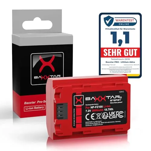 Baxxtar Pro NP-FZ100 2600mAh Akku (Generation IV) kompatibel mit Sony FX30 Alpha 6700 A1 7 IV 7C II 7CR 7R IV V ZV-E1 etc