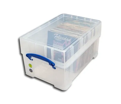 Single Schallplatten Box mit Deckel Protected - Dekorative Boxen & Kästen für 125 Singles, transparent für einfache Inhaltsidentifikation, stabil und stapelbar mit verstärktem Boden.