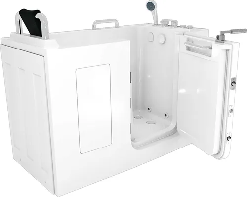Sitzwanne Whirlpool Badewanne mit Tür S07WP-C-L 140x76cm - Badewanne für Senioren mit seitlicher Tür für sicheren Einstieg. Genießen Sie entspannende Bäder in der eigenen Wohnung, ideal für Menschen mit eingeschränkter Mobilität.