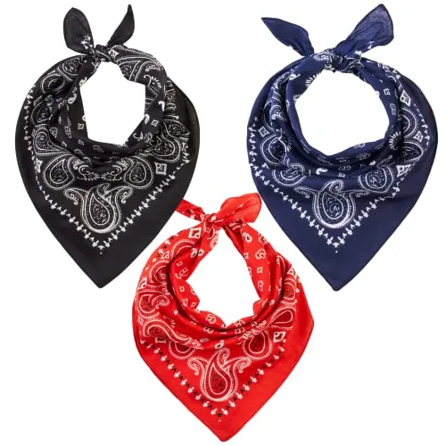 LOVARZI Set aus 3 Bandanas Baumwolle für Männer & Frauen - Schwarz, Navy Blau & Rot