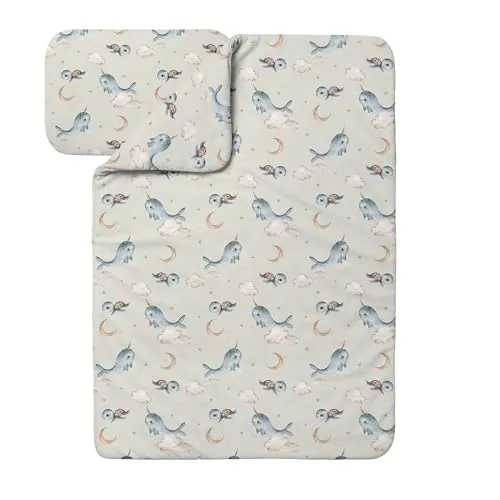Waldin Baby Kinder Bettwäscheset 100% Bambus, Wale/Olive, 90x120cm + 60x40cm - Ideal für empfindliche Babyhaut: Das Bettwäscheset aus 100% Bambus ist hypoallergen und atmungsaktiv. Es sorgt für optimalen Schlafkomfort und eine angenehme Temperaturregulation.