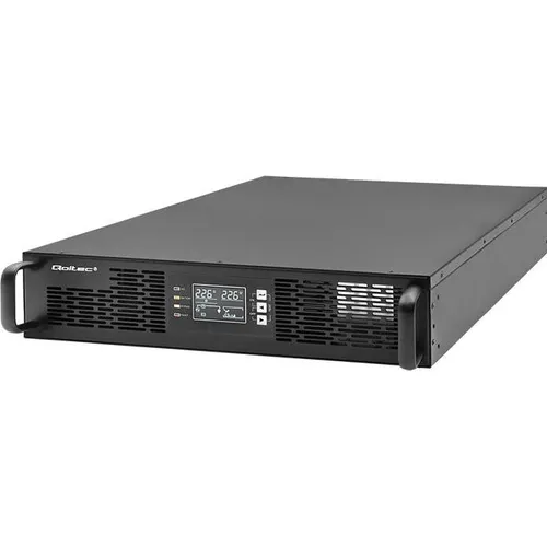 Qoltec ZASILACZ AWARYJNY UPS DO RACK 2.4KVA - USV-System mit 2400W Leistung, ideal für Rack-Installationen, bietet zuverlässigen Schutz durch Online-Doppelwandler-Technologie und LCD-Anzeige.