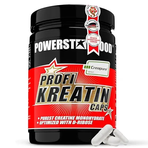 Powerstar Food Kreatin Caps - 500 Stück - Sportnahrung mit 500 Kapseln PROFI KREATIN CAPS, enthält hochwertiges Creapure® und D-Ribose für optimale Leistung und Regeneration.