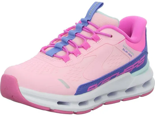 Skechers Glide-Step + Vista Lane Sneaker, Pink Synthetic/Blue Trim, 34 EU - Sneaker für Mädchen mit luftgekühltem Memory-Schaum und rutschfester Gummi-Außensohle, ideal für den ganzen Tag und maschinenwaschbar.
