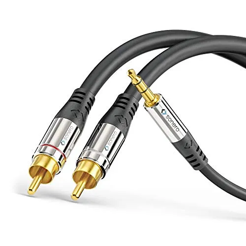 Sonero Premium 15,0m Cinch Kabel, 2x Cinch auf Klinke Kabel 3.5mm, Audio Kabel, HiFi-Anlage, AUX, schwarz