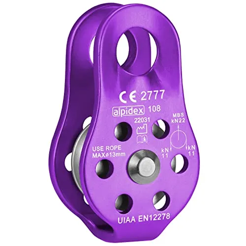 ALPIDEX Seilrolle Umlenkrolle 22 kN - Fix Pulley Flaschenzug - geeignet für Textilseile bis 13 mm Durchmesser - EN12278, Farbe:lila