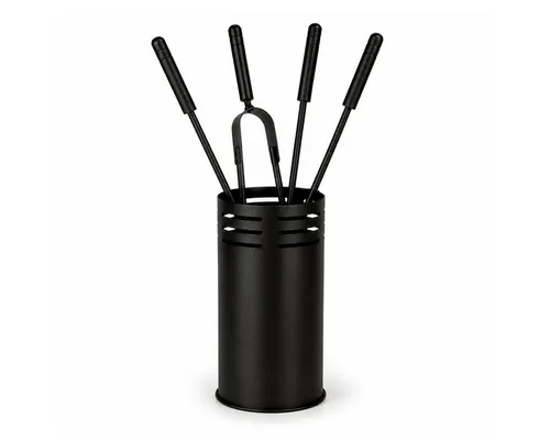 Hochwertiges 4-teiliges Kaminbesteck in Schwarz - Elegante Kamingarnitur mit geschlossenem Korpus, Durchmesser 18 cm. Praktisch und stilvoll für jeden Kaminliebhaber.