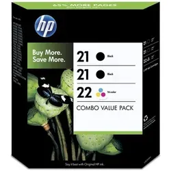 HP SD400AE Tintenpatrone Multipack 2x Schwarz + 1x Farbe - Original Tintenpatronen für brillante Ausdrucke, kompatibel mit HP DeskJet und OfficeJet Druckern. Packung enthält 2 Schwarz und 1 Farbpatrone für bis zu 190 Seiten pro Schwarzpatrone.