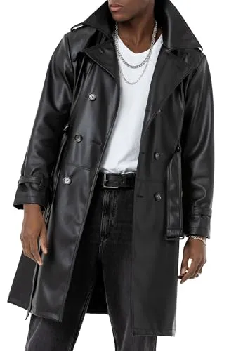 Redbridge Urbanstyle Kunstleder Trenchcoat Schwarz L - Eleganter Trenchcoat aus robustem Kunstleder in mattem Schwarz, ideal für die Übergangszeit. Vielseitig kombinierbar und pflegeleicht, bietet er Komfort und Stil mit modischen Details.