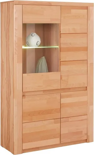 Home affaire Vitrine Burani - Grifflose Optik in Braun - Vitrine aus teilmassivem Kernbuchenholz, pflegeleicht und ideal für stilvolle Wohnräume. Mit 4 Einlegeböden und 1 Glastür bietet sie viel Stauraum und setzt Ihre Lieblingsstücke perfekt in Szene.